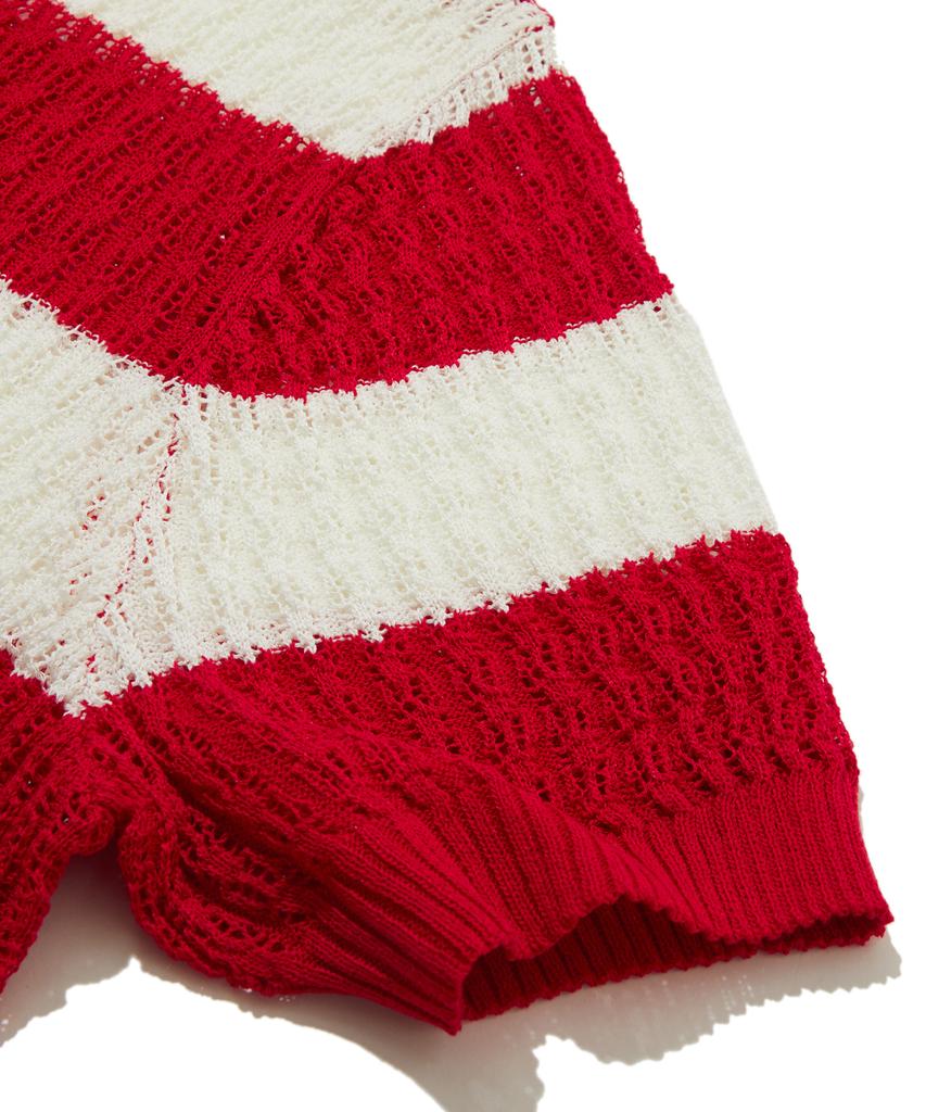 PENFIELD Striped Lace Collar Knit Red_Fs2Nt02F