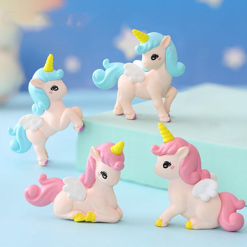4Pcs Cartoon Mini Unicorn Ornaments Unicorn Party Cake Decoration Gifts For Kids Girls Happy Rainbow Horse Birthday Party Decors