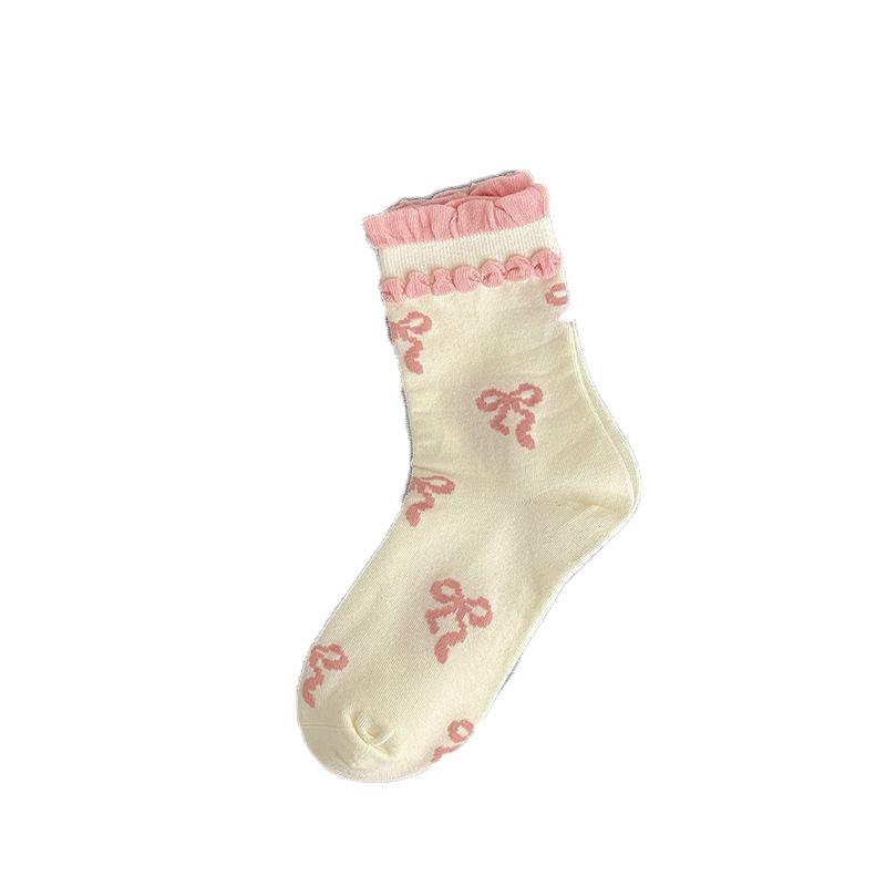 Женские носки, Модные носки с кружевом и бантом для весны и лета, Дышащие и влагоотводящие трендовые носки средней длины