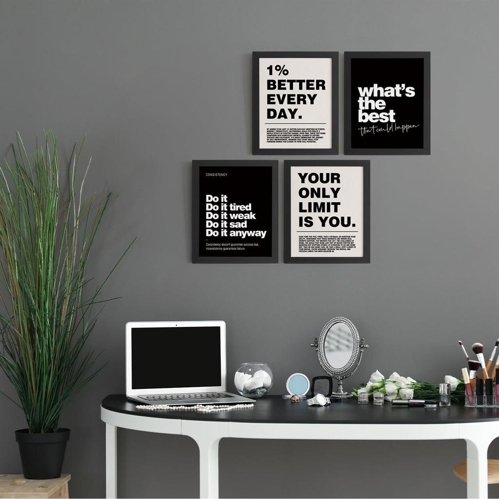 DSHFG Motivational pirational Office Wall Art Decor Prints Set of 4, Black Motivational Wall Decor Trendy Retro Posters for Office Home Decor, 8x10