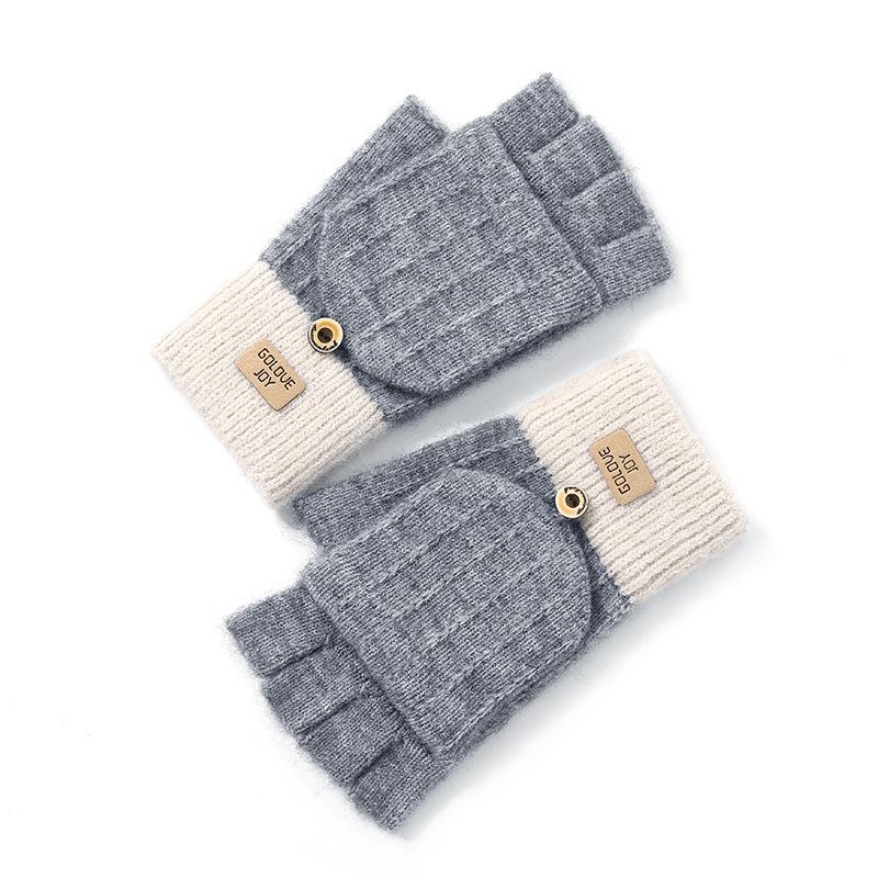 1 Pair Of Women's Gloves Warm Windproof Outdoor Alpaca Fleece Knitted Fingerless Gloves