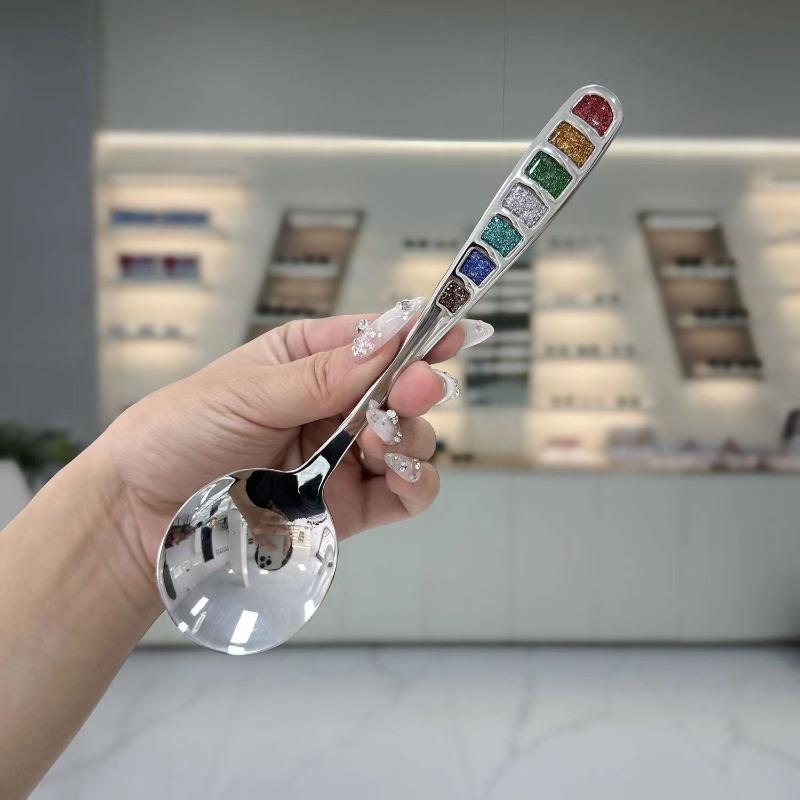BEPAN 1/2PCS Stainless Steel Colorful Enamel Spoon European Noble Spoon Western Food Spoon Household Desserts Tableware