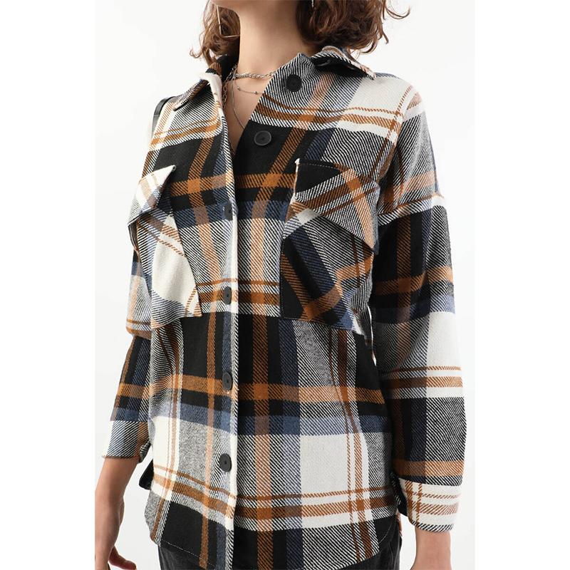 Женская рубашка дровосека большого размера с передним карманом темно-синяя