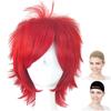 CaseEden Cosplay Wig, Short, 35cm, Heat-Resistant, Red, Muted Red Hair, Includes 2 Wig Nets