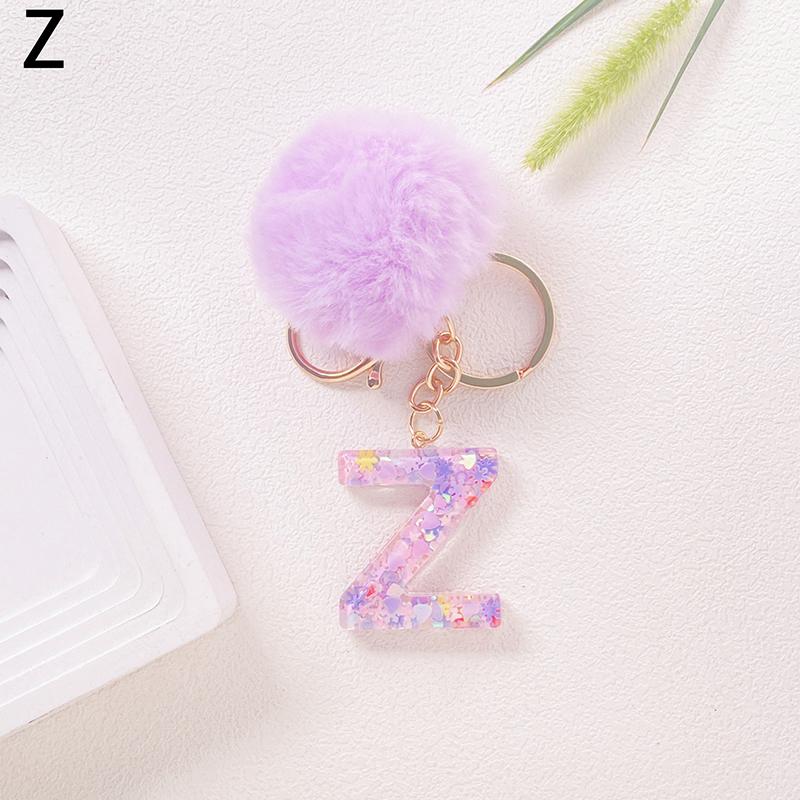 Adorable Glitter Initial Keychain Sparkling Resin Alphabet Pendant With Fluffy Letter Charm For Girls Bags Backpacks Accessories