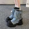 Women Boots British Fashion  Rivet Zipper Pants Leg Boots New Thick Soled Belt Buckle Platform Anti Slip Cowboy Short Boots