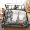 Novelty Gift Paris Tower Red Car Print Polyester Bedding Set Romantic London City Quilt Duvet Cover+Pillowcase 2/3pcs