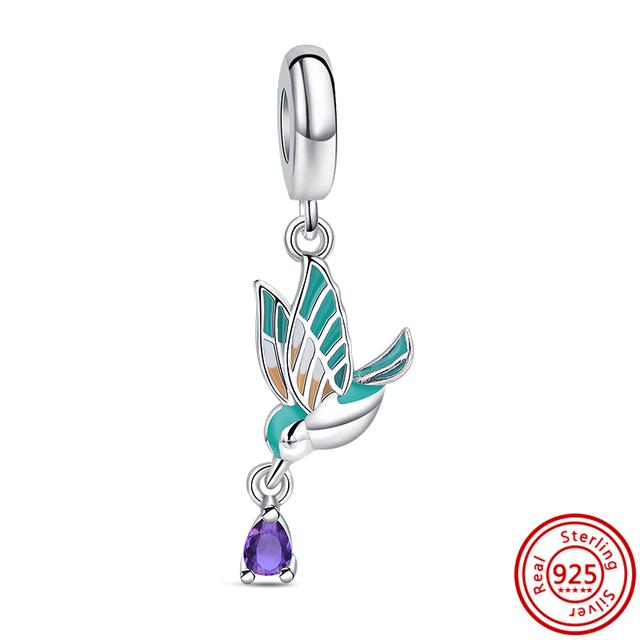 925 Серебряный Фламинго Павлин Сова Пингвин Птицы Мультфильм Мода Шарик Подходит Подвески Браслет Женщины DIY Ювелирные Изделия