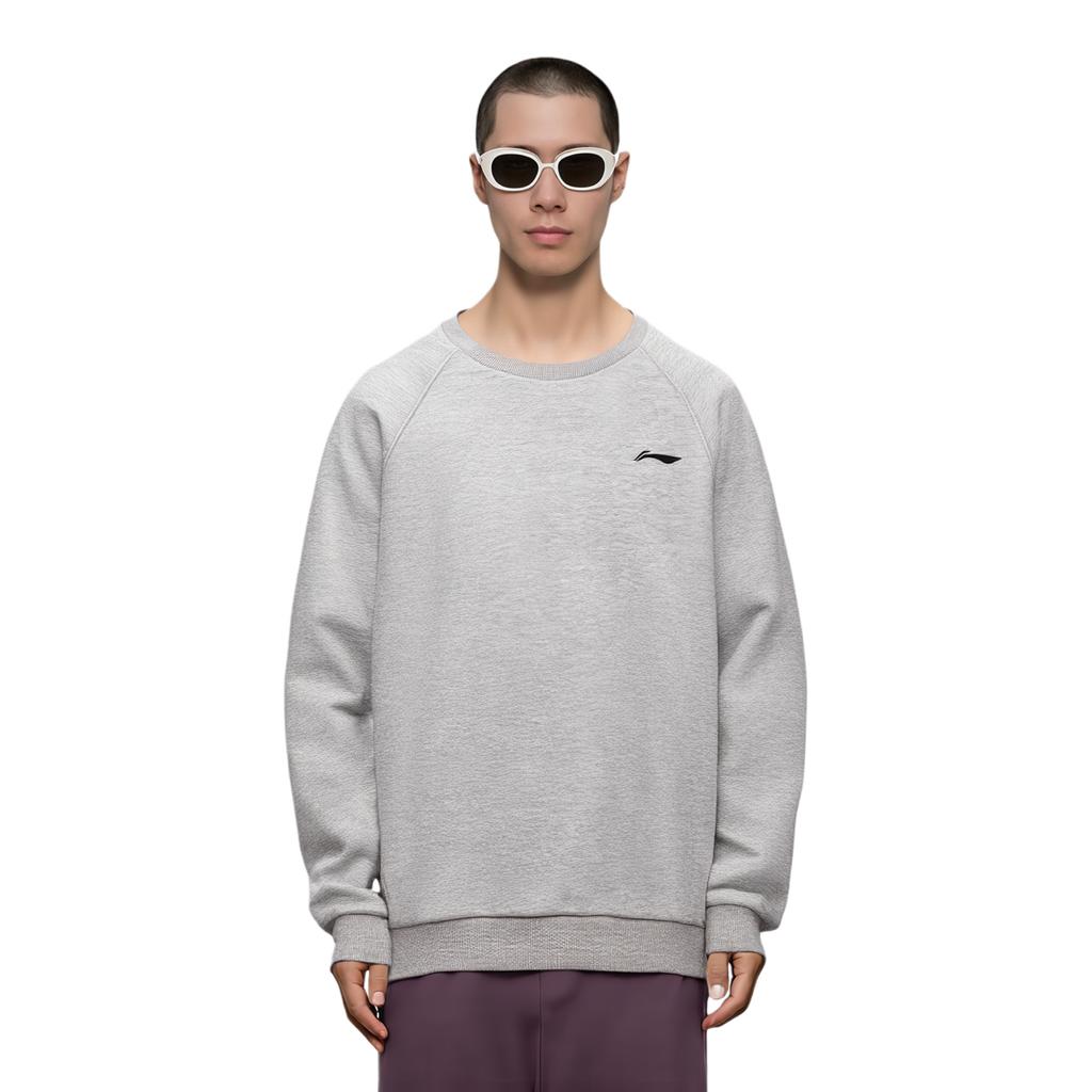 Li Ning Sweatshirts Unisex New Light Heather Gray Crew Neck Thickened Regular AWDVH05-2