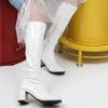 Woman Gogo Boots Square Heel Knee-High Classic Square Toe Boots PU Leather Zip Boots Unisex Party Dress Dance Shoes