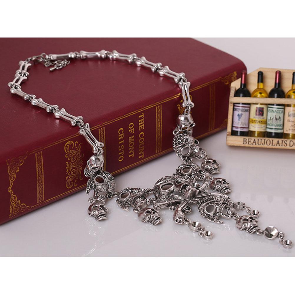 Винтажное ожерелье из сплава с костями скелета на Хэллоуин для женщин, ювелирное изделие, аксессуар для костюма пирата для косплея и маскарадного костюма