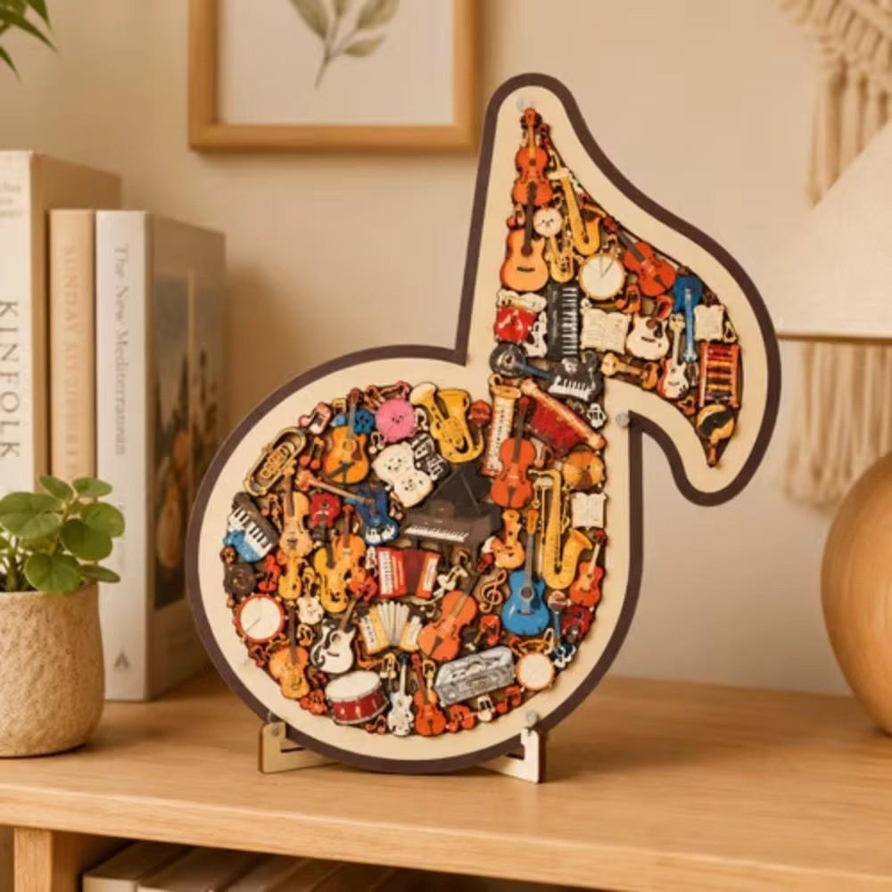 Musical Note Shape Wooden Jigsaw Puzzle Instrument Print Musical Note Puzzle Table Decor