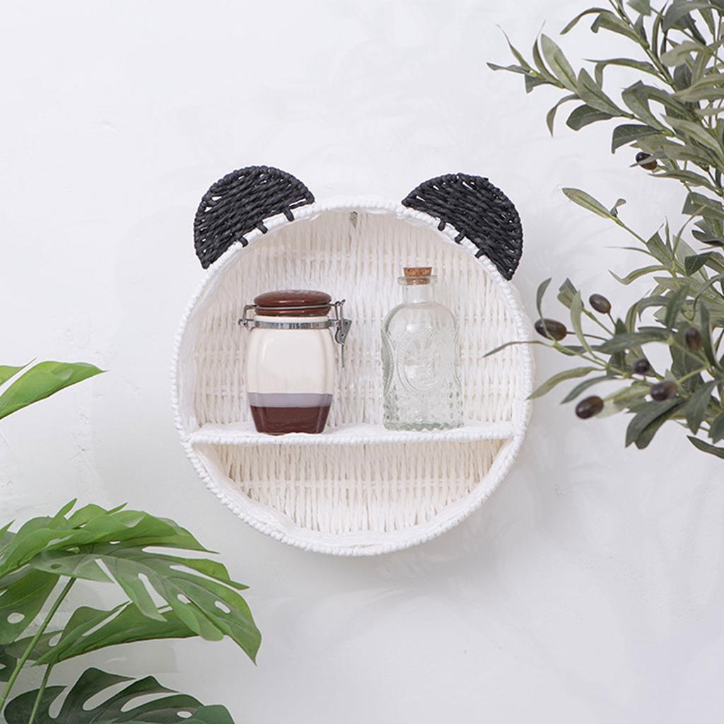 Cartoon Bear Ear Floating Shelves Cute Round Shape Rattan Woven Wall Shelf Hanging Storage Basket Plant Rack Home Decors