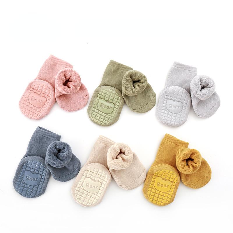 Детские носки Осень/Зима, утолщенные теплые шерстяные носки средней длины с петлями для мальчиков и девочек, обучающихся ходить, с утепляющими напольными носками, хлопковыми носками