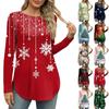 Womens Long Sleeve Round Neck Shirts Side Split Basic Loose  Christmas Print Casual Shirts