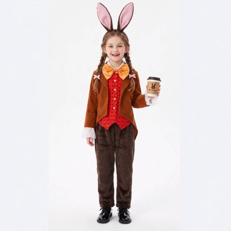S-XL Kids Alice In Wonderland March Hare Cosplay Costume Halloween Stage Performance Role Play Outfit