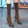 Elastic Sleeve Thin Heel Thin Boots Women's Single Boots 2025 Autumn and Winter Zipper Metal Buckle with Pointed High Heel Knight Women's Boots