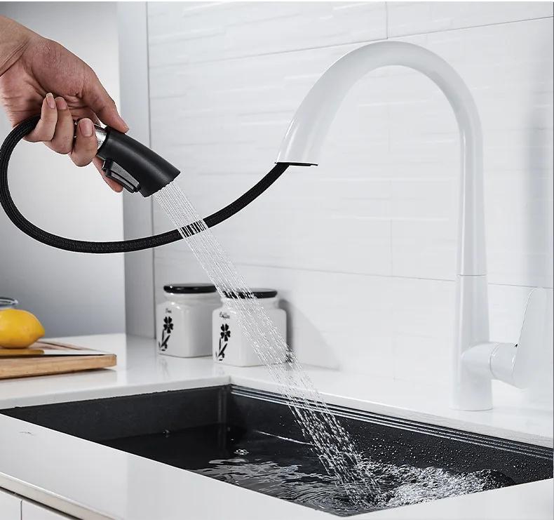 Black Kitchen Faucet Pull-Out Tap Gun Gray Household Gray Sink Washbasin Cold And Hot Water Mixer White