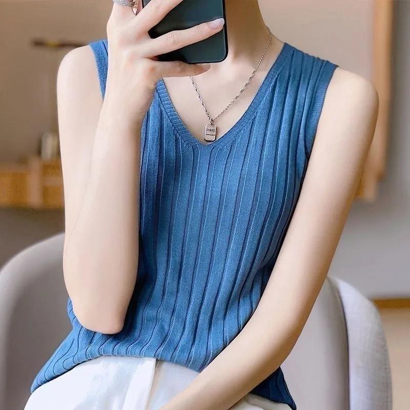 Женская летняя свободная трикотажная майка с V-образным вырезом, без рукавов, для ношения под одеждой