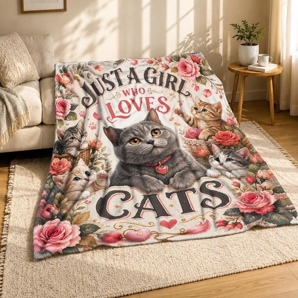 Just A Girl Who Loves Cats Coral Fleece Blanket Cat Lover Quote Decor
