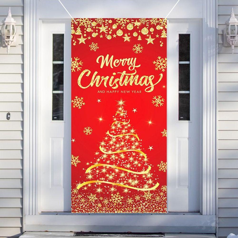 Background Christmas Door Cover Door Hanging Fabric Flag Cute Door Banner Christmas