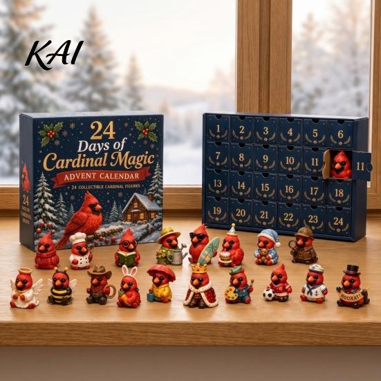 PVC Action Figures Red Bird Christmas Advent Calendar, 24 Unique Miniature Collectible Doll Ornaments Figurines, Tree Hanging for Holiday Gifts