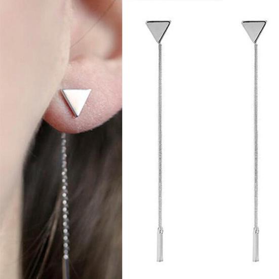 Women Geometric Triangle Stud Earrings Long Tassel Party Jewelry Gift