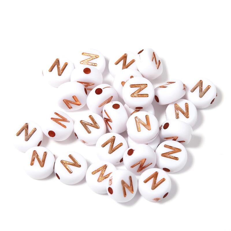 100Pcs 7mm Acrylic Alphabet Beads Rose Gold Letter Loose Flat Round Beads For Jewelry Making Findings DIY Bracelet Earrings Gift