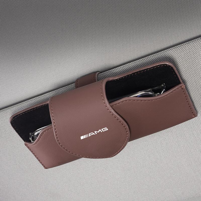 1pcs Car Magnetic Eyewear Box Scratchproof PU Leather Clip For Mercedes Benz AMG W211 W203 W204 C260 E300L A200L GLA/S/E AX1