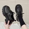 Fashion Spring Autumn Women Loafers British Style Thick Bottom Waterproof Leather Shoes Fashion Black Lace Up Single Shoes Zapatos Mujer