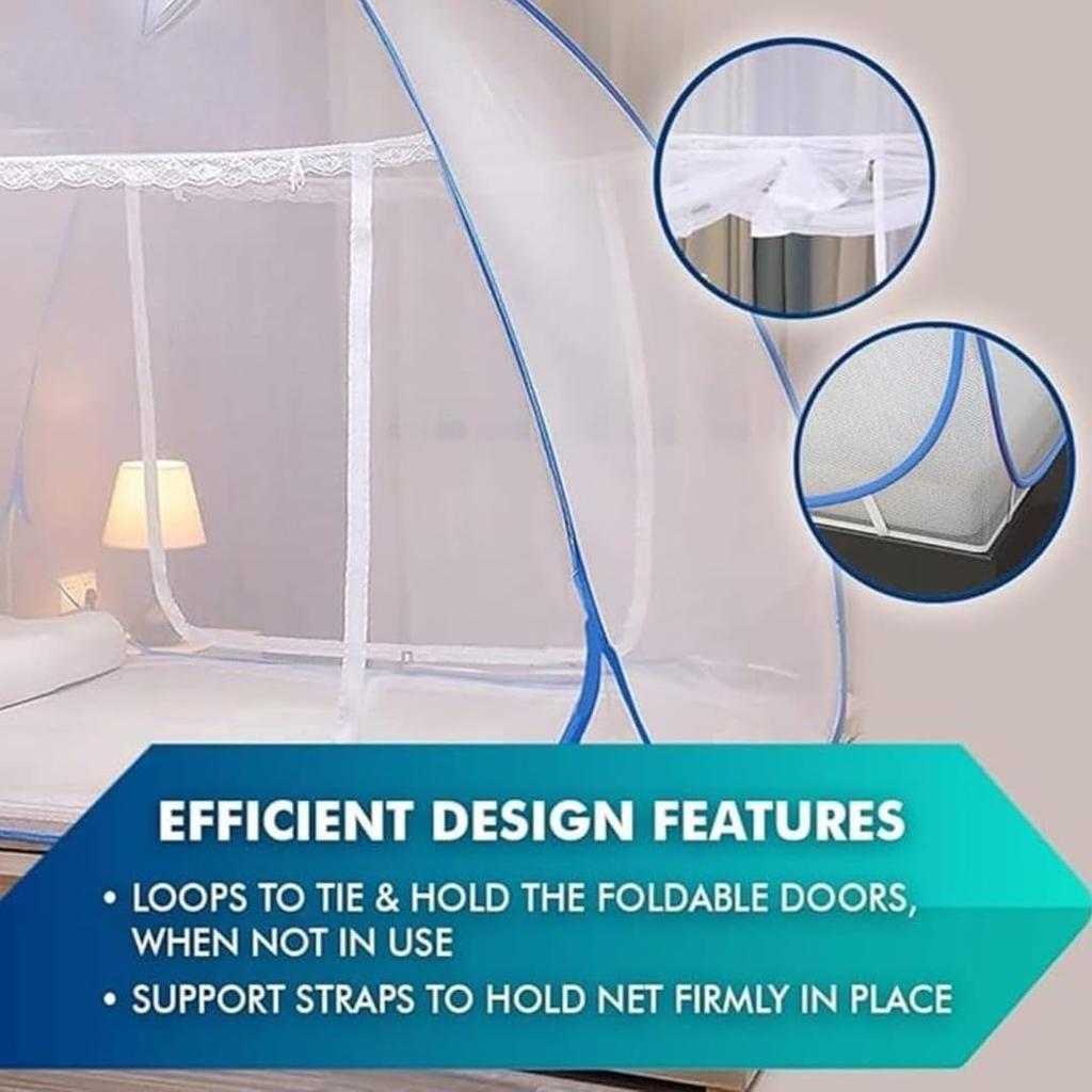 Double Bed Mosquito Net/Machhardani 6.5 x 6.5 Feet with Foldable Steel Frame | Polyester Adults Mosquito Net for Family Sleeping |