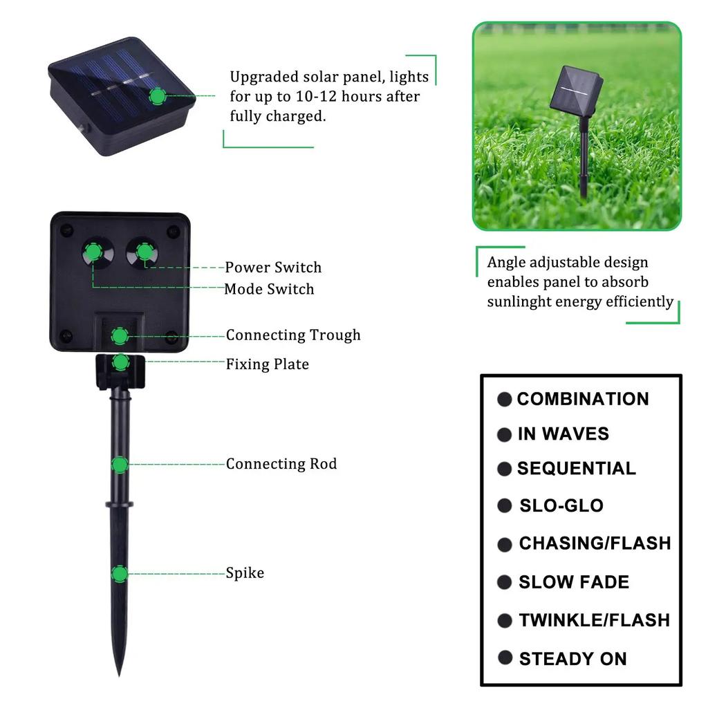 1~4 шт. 1000 светодиодных солнечных гирлянд, уличная рождественская гирлянда, медная водонепроницаемая садовая дворовая вечеринка, рождественское украшение 2024 г.