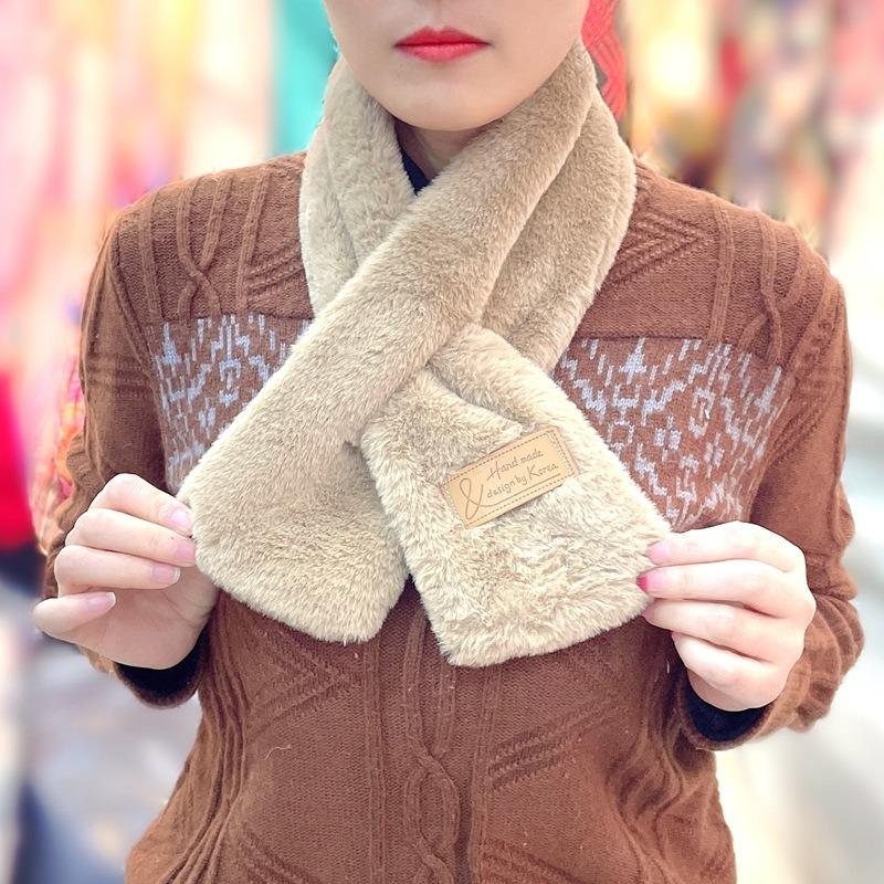 Autumn and Winter New Imitation Rabbit Fur Scarf Women's Versatile Thickened Warm Solid Color Plush Rex Rabbit Fur Scarf