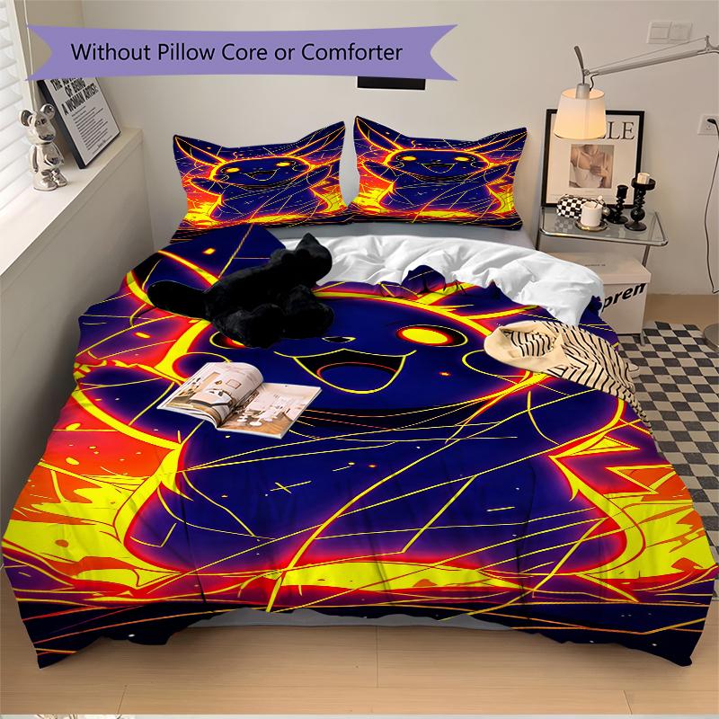 3Pcs Pikachu Flames Bedding Set Quilt Cover Pillowcase Home Christmas Xmas Halloween Gift 1 Duvet Cover 2 Pillowcase M929329