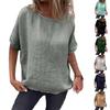 Женская новая футболка с круглым вырезом, рукавом средней длины, из хлопка и льна, свободного кроя