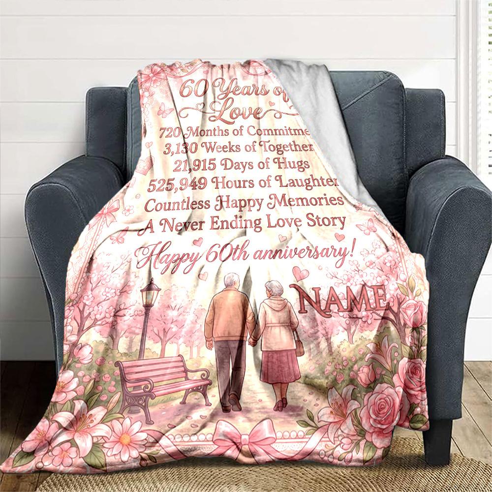 Happy 60Th Birthday Celebration Blanket Personalized Name Soft Warm And Versatile For Sofa Bed Office And Travel Machine Washable Comfortable In All