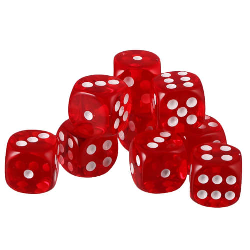 [Generic] Set of 10 Tabletop Role-Playing Game Acrylic Toy Six-Sided Dice, D6, 10 Colors - Red