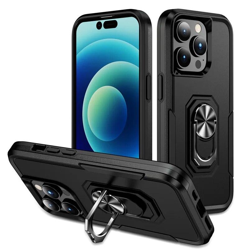 Armor Shockproof Magnetic Ring Phone Case For iPhone 13 11 12 14 Pro Max XR X XS Max 13Pro Hard PC Ring Holder Bumper Back Cover
