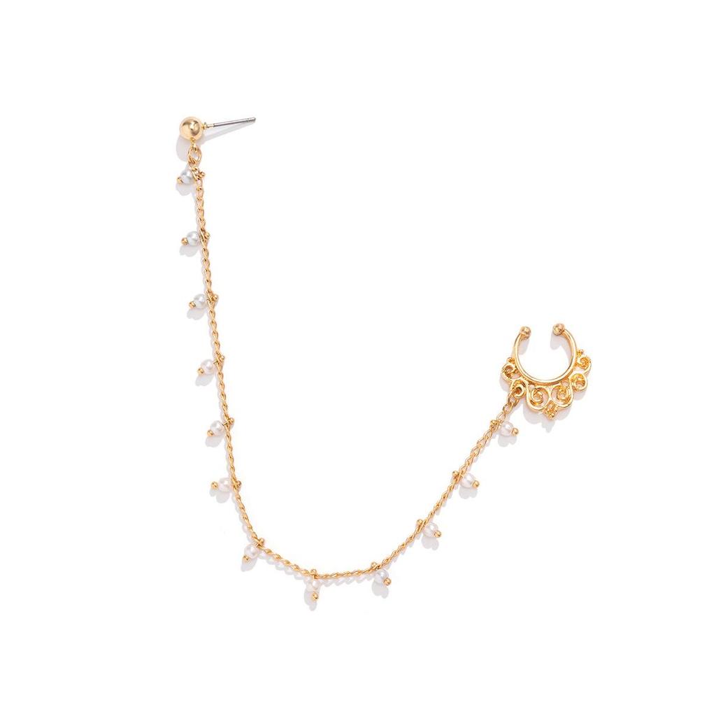 European & American Punk-Style Imitation Pearl Butterfly Tassel Earrings & Nose Clip for Women