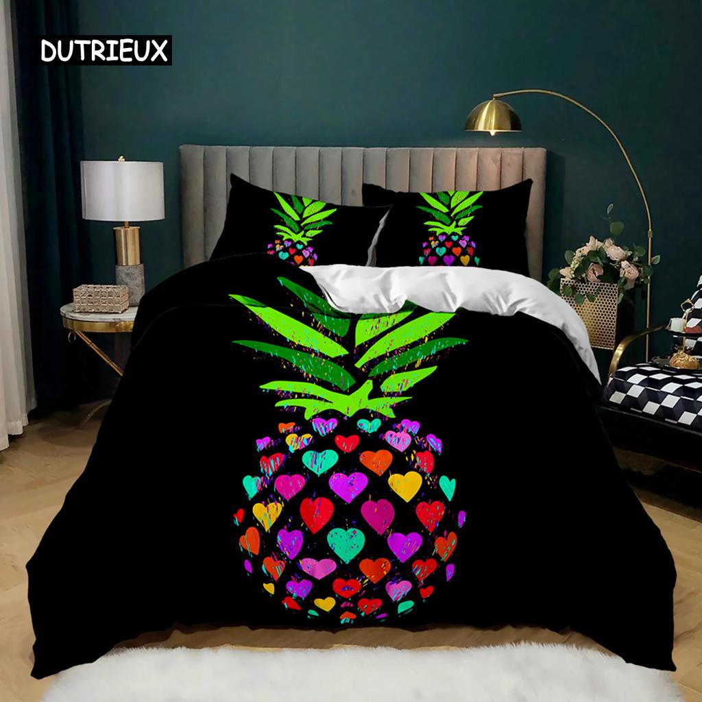 Pineapple Duvet Cover Set White Twin Bedding Set Teen Adults Yellow Abstract Tropical Fruits Pineapple Polyester Comforter Cover