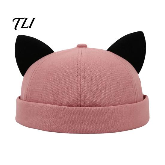 Lightweight Fashion Hat for Women Brimless Cat Ear Hat, Cute Docker Cap, Adjustable Skullcap, Stylish Outdoor Travel Cap Sailor Men Street Casual Wear