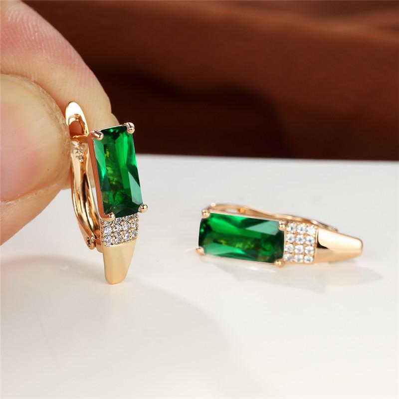 Fashion Geometric Rectangle Stone Hoop Earrings Vintage Rose Gold Color Wedding Earrings for Women