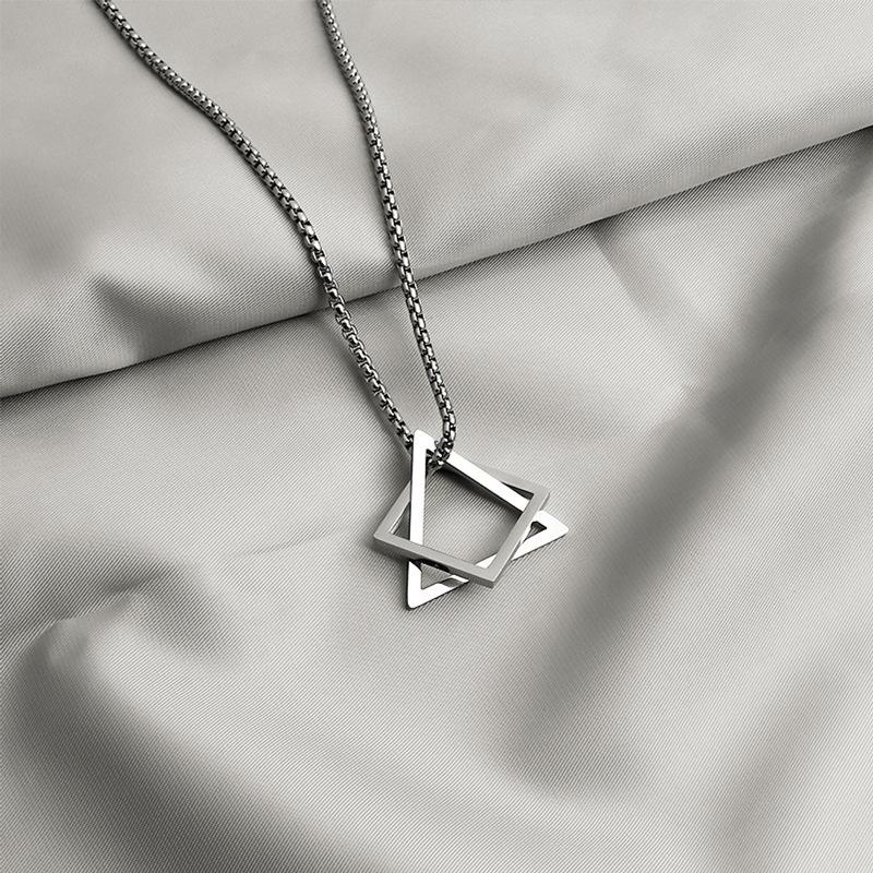 Geometric Necklace for Men Women Titanium Steel Triangle Square Interlocking Chain Choker Male Jewelry Accessories Gifts