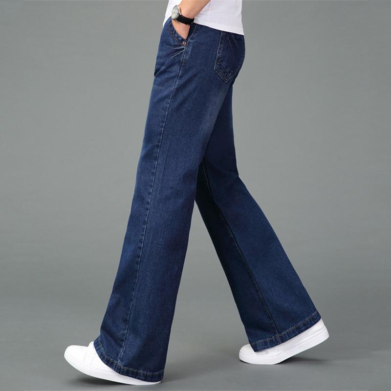 Мужские большие расклешенные джинсы, расклешенные брюки свободного покроя с высокой талией, темно-синие джинсы