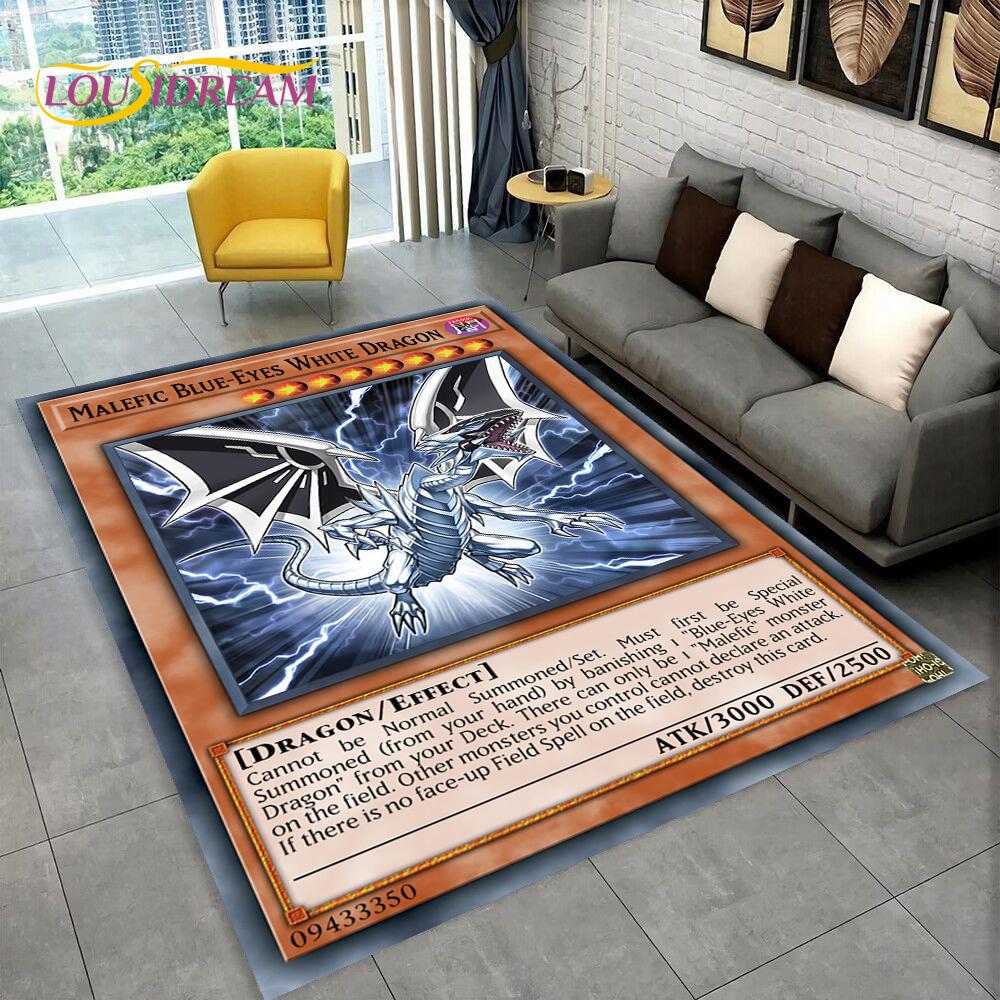 Monster Gold Card Cartoon Yu-Gi-Oh Anime Blue Eyes Dragon Game Carpet Rug for Bedroom Living Room Home Sofa Decoration, Коврик для пола