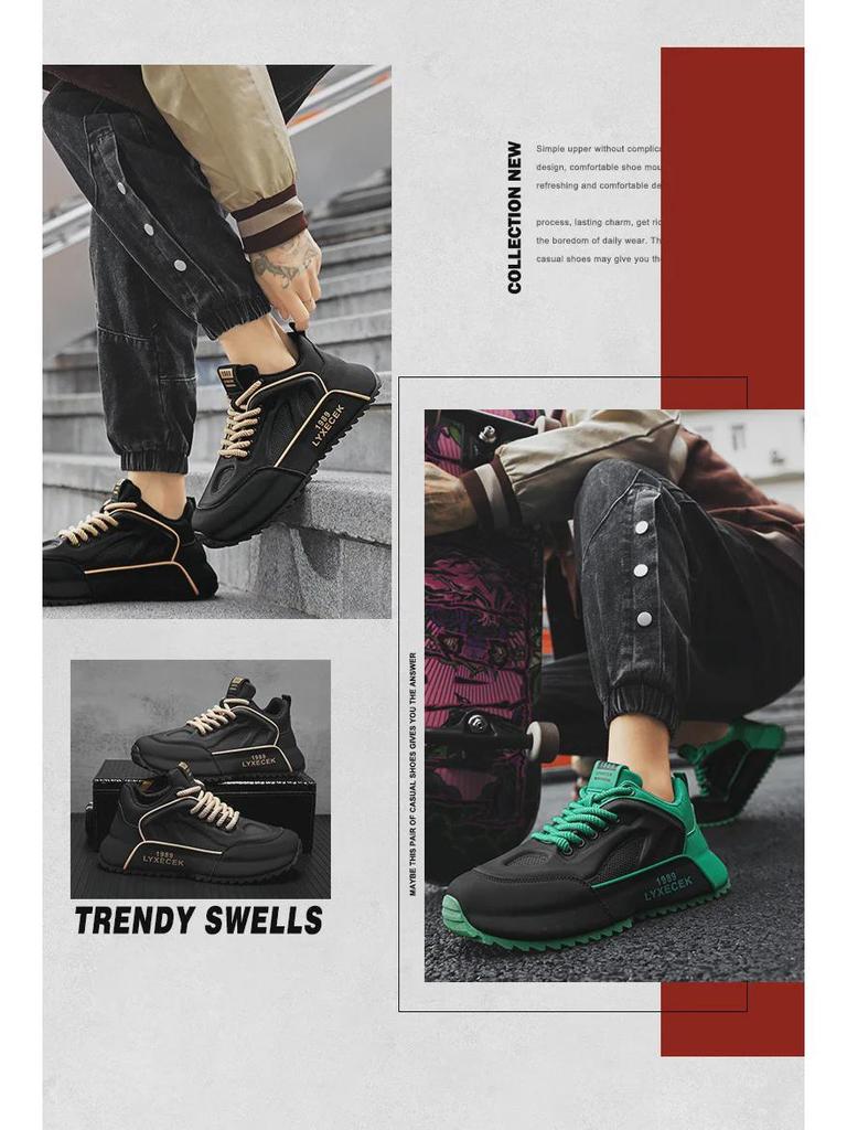 2024 Мужская модная сетчатая кожаная повседневная спортивная обувь, увеличивающая рост