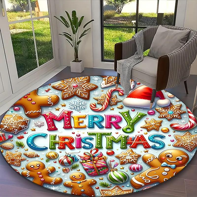 [Merry Christmas Printed Carpet] Non-slip Office Rug, Cozy Round Carprt for Living Room Use, Soft Home Sofa Chair Mat