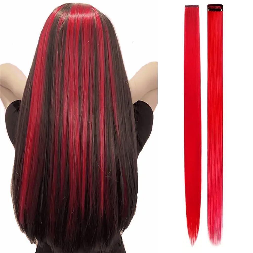 LISI HAIR 1 шт. синтетические длинные прямые цветные заколки для волос, подходящие разноцветные накладки для волос для женщин, повседневные аксессуары для вечеринок и фестивалей