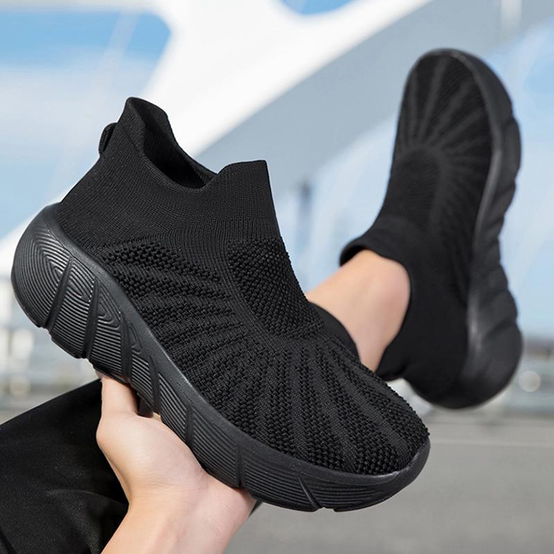 Fashion Outdoor Casual Running Shoes Men Slip-On Knitted Socks Sneakers Breathable Lightweight Mesh Lazy Shoes Easy Wear Rubber Outsole