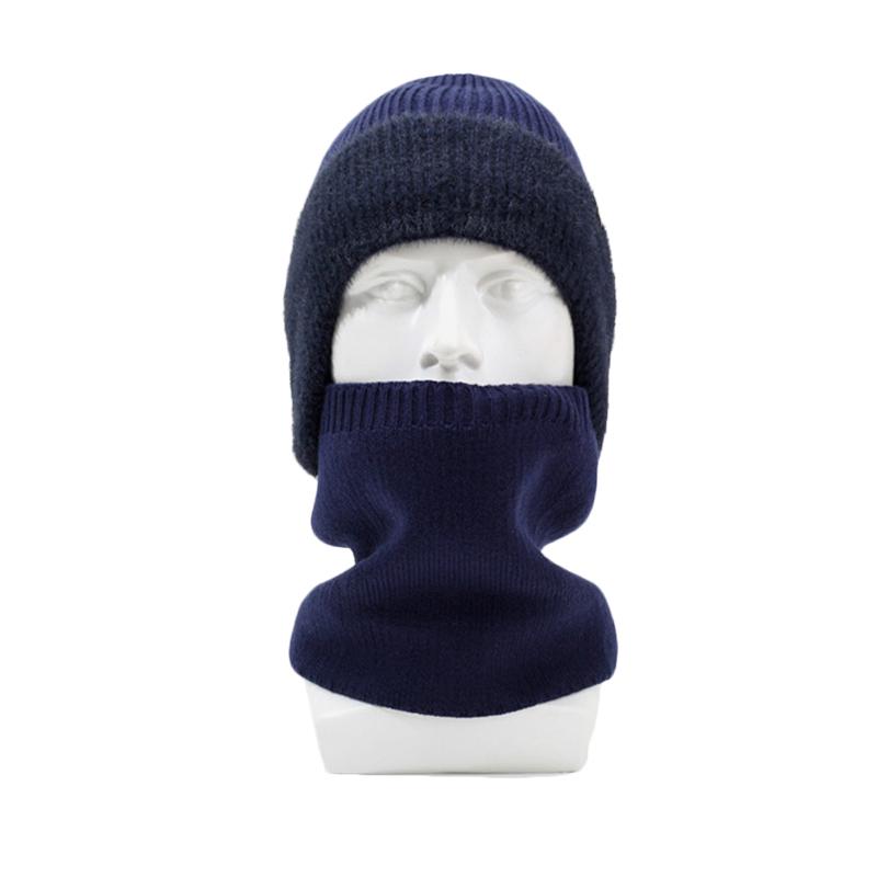 Two-Piece Hat Scarf Set Autumn Winter Windproof Warm Neck Knitted Cap for Men Outdoor Riding Windproof Ear Protection Neck Wool Cap with Scarf